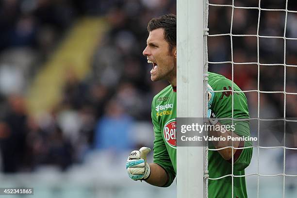 Daniele Padelli of Torino FC issues instructions during the Serie A match between Torino FC and Calcio Catania at Stadio Olimpico di Torino on...