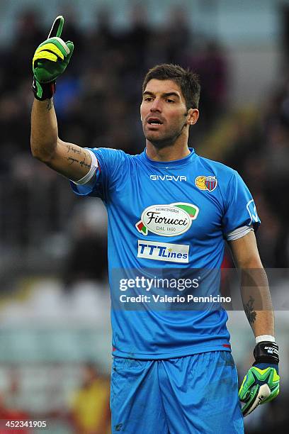 Mariano Gonzalo Andujar of Calcio Catania reacts during the Serie A match between Torino FC and Calcio Catania at Stadio Olimpico di Torino on...