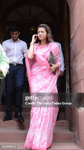 Congress MP Jyotiraditya Scindia's wife Priyadarshini Raje at Parliament House in New Delhi.