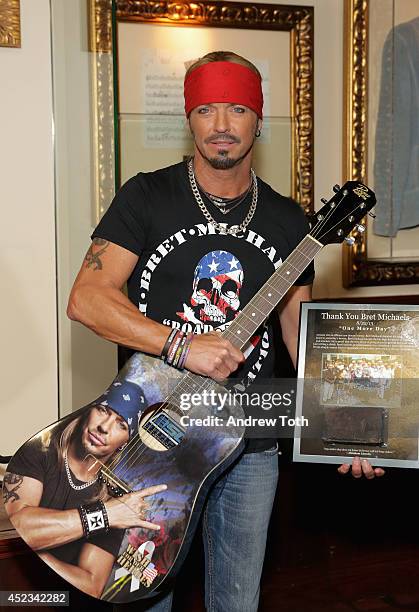 Musician Bret Michaels attends the Bret Michaels guitar donation at Hard Rock Cafe New York on July 18, 2014 in New York City.