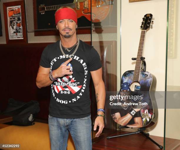 Musician Bret Michaels attends the Bret Michaels guitar donation at Hard Rock Cafe New York on July 18, 2014 in New York City.