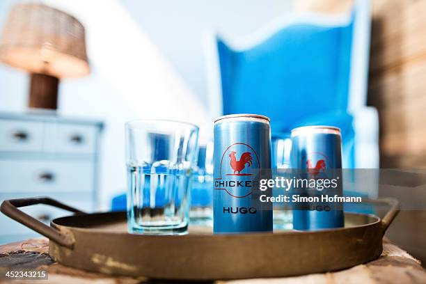 Chickeria'-labeled cans are seen during a photo session at Simone Ballack's new restaurant Chickeria on November 28, 2013 in Kaiserslautern, Germany.