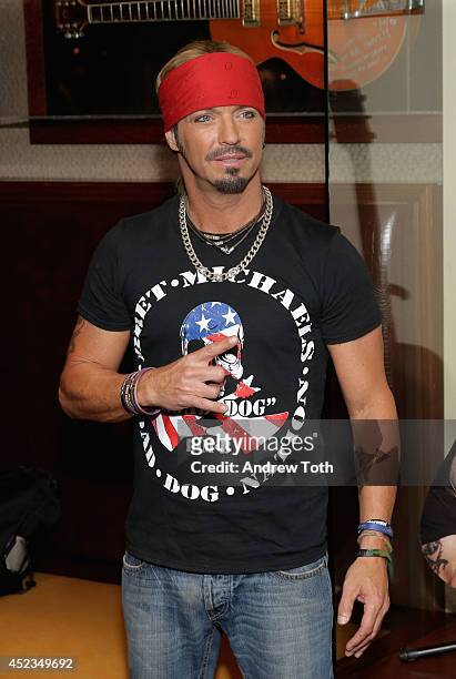 Singer/TV personality Bret Michaels attends the Bret Michaels guitar donation at Hard Rock Cafe New York on July 18, 2014 in New York City.