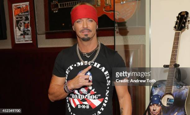 Singer/TV personality Bret Michaels attends the Bret Michaels guitar donation at Hard Rock Cafe New York on July 18, 2014 in New York City.