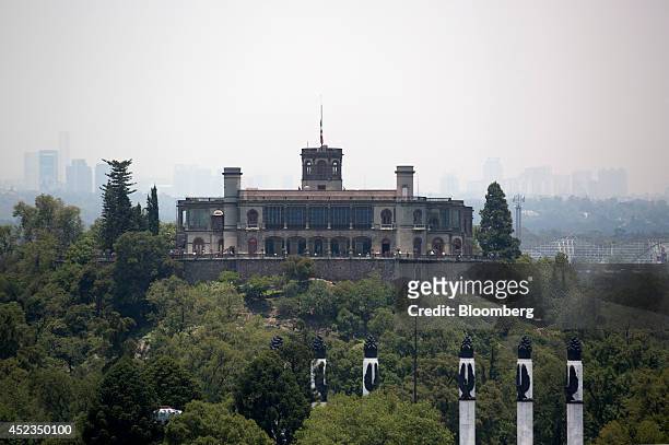 Chapultepec Castle stands, as seen from BBVA Bancomer's Mexico headquarters building under construction in Mexico City, Mexico, on Thursday, July 17,...