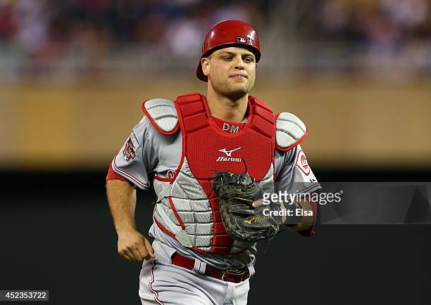 National League All-Star Devin Mesoraco of the Cincinnati Reds during the 85th MLB All-Star Game at Target Field on July 15, 2014 in Minneapolis,...
