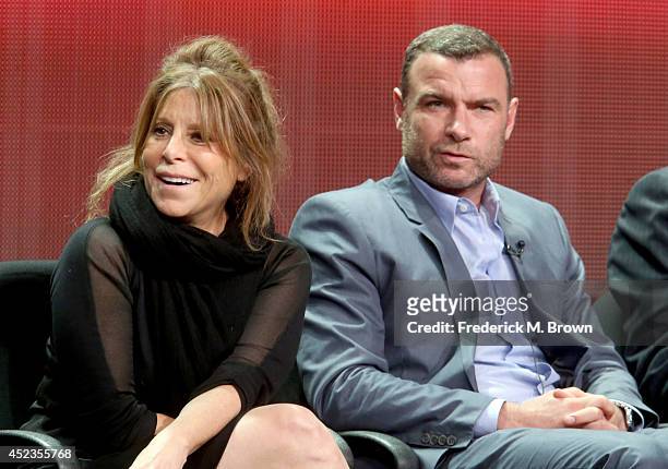 Creator/producer Ann Biderman and actor Liev Schreiber speak onstage at the "Ray Donovan" panel during the SHOWTIME Network portion of the 2014...