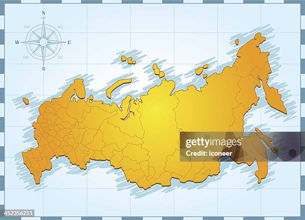 russia map with compass rose - soviet union stock illustrations