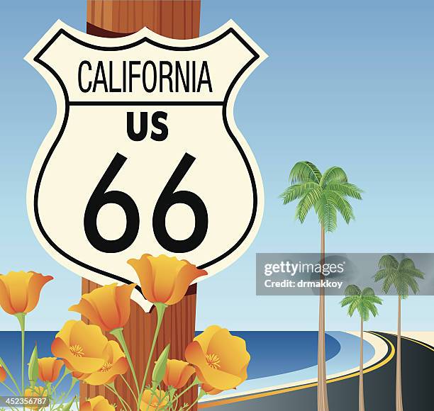 route 66 sign - california poppies stock illustrations
