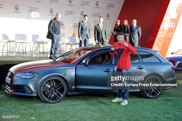 Real Madrid football player Cristiano Ronaldo receives the keys of the new Audi cars during the presentation of Real Madrid's new cars made by Audi...