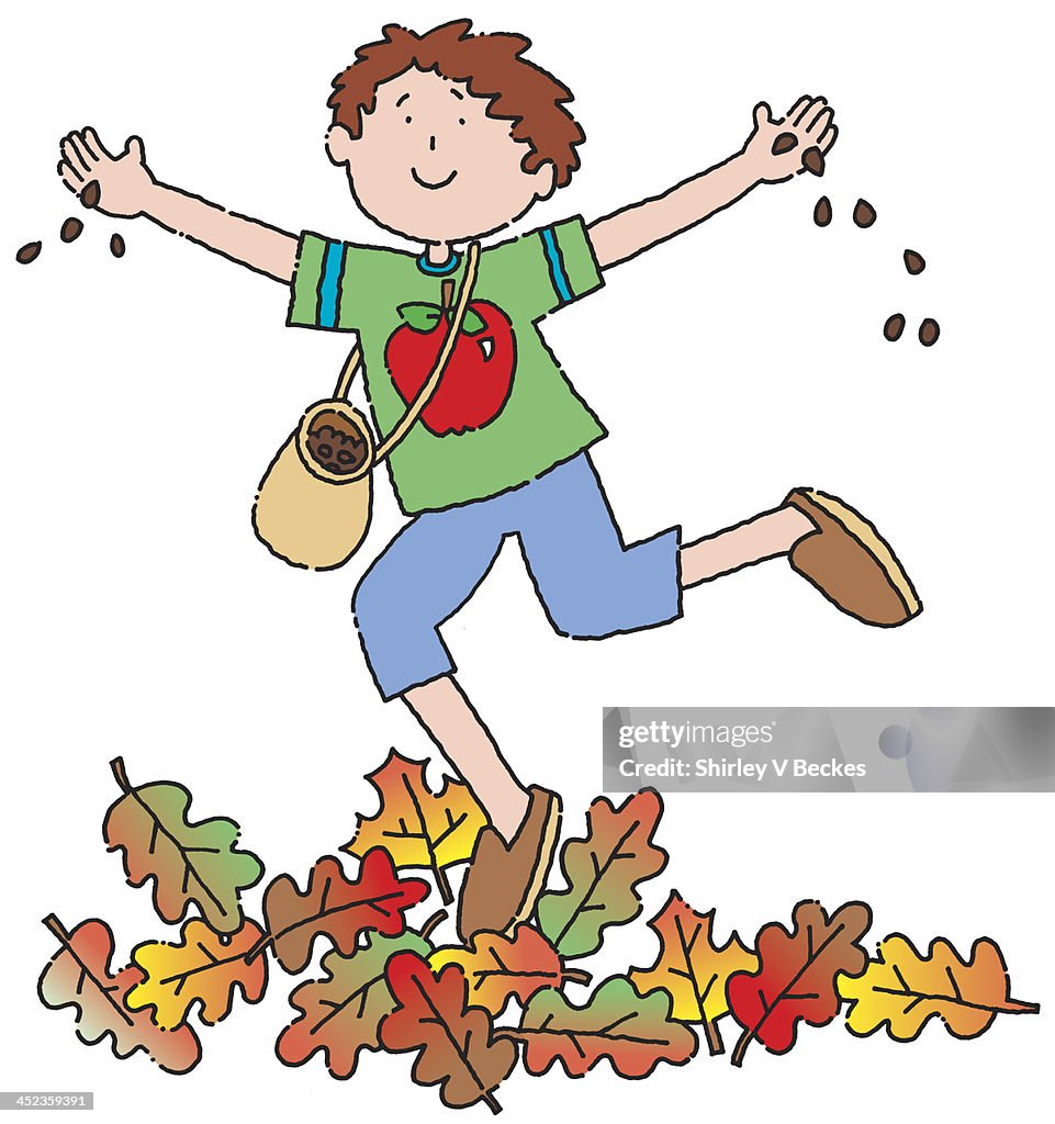 Boy spreading apple seeds.