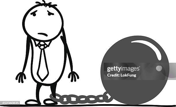 stockillustraties, clipart, cartoons en iconen met cartoon man with a jail ball - ketenen