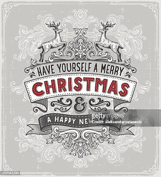 クリスマスカード - hand drawn christmas card with reindeer点のイラスト素材／クリップアート素材／マンガ素材／アイコン素材