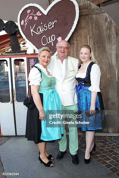 Alois Hartl with wife Gabriele and daughter Victoria attend the get together at "Bayerischer Abend" prior the Kaiser Cup 2014 at hotel Maximilian on...