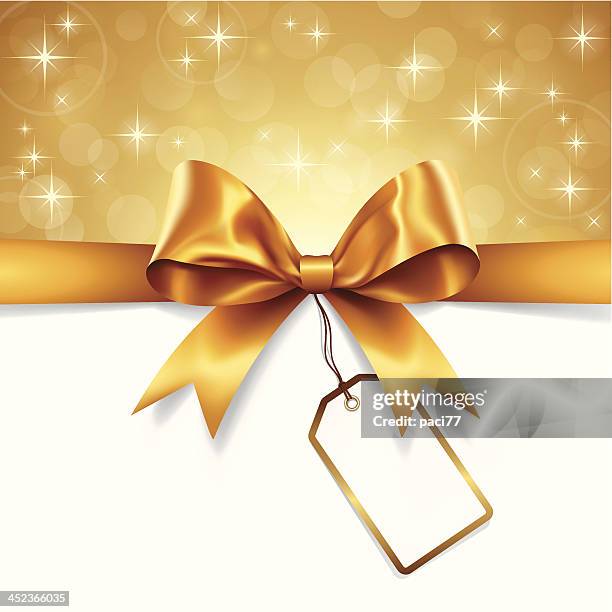 gold ribbon with tag - gift tag stock illustrations