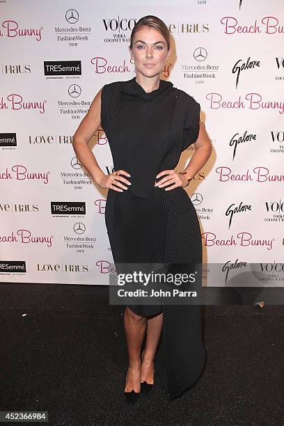 Serinda Swan attends the Beach Bunny Featuring The Blonds show during Mercedes-Benz Fashion Week Swim 2015 at Cabana Grande at The Raleigh on July...