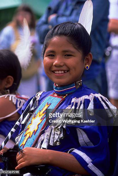 Washington, Seattle, Powwow At Daybreak Star Cultural Center Portrait Of Sioux Indian Girl.