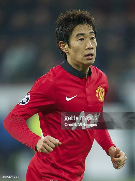 Shinji Kagawa of Manchester United during the Champions League match between Bayer Leverkusen and Manchester United on November 27, 2013 at the...