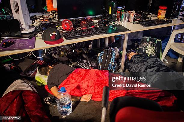 Participants spleep after spending the night at the LAN area during the DreamHack Valencia 2014 on July 19, 2014 in Valencia, Spain. Dreamhack...