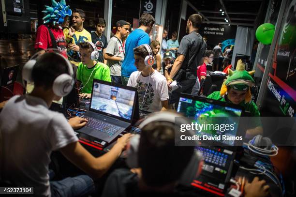 Participants play on their computers during the DreamHack Valencia 2014 on July 18, 2014 in Valencia, Spain. Dreamhack Valencia is one of the...