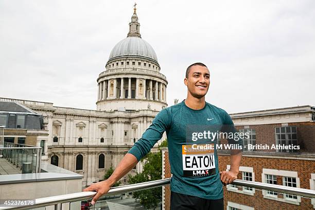 Decathlon Olympic gold medallist and world record holder Ashton Eaton of the United States during a photocall to promote the Sainsbury's Anniversary...