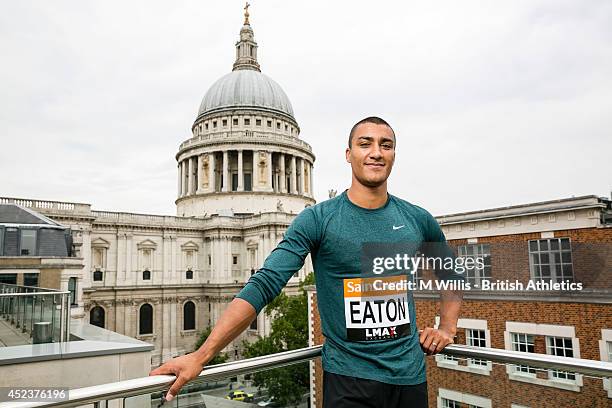 Decathlon Olympic gold medallist and world record holder Ashton Eaton of the United States during a photocall to promote the Sainsbury's Anniversary...