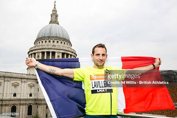 Pole vault world record holder and Olympic champion Renaud Lavillenie of France during a photocall to promote the Sainsbury's Anniversary Games at...