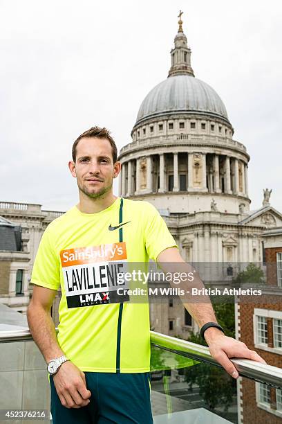 Pole vault world record holder and Olympic champion Renaud Lavillenie of France during a photocall to promote the Sainsbury's Anniversary Games at...