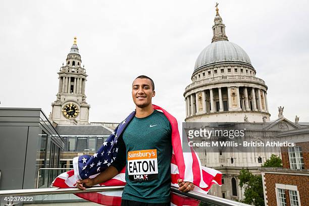 Decathlon Olympic gold medallist and world record holder Ashton Eaton of the United States during a photocall to promote the Sainsbury's Anniversary...