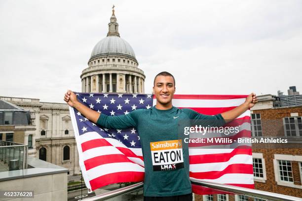 Decathlon Olympic gold medallist and world record holder Ashton Eaton of the United States during a photocall to promote the Sainsbury's Anniversary...