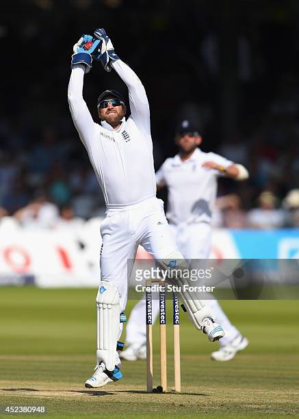England wicketkeeper Matt Prior in action during day three of 2nd Investec Test match between England and India at Lord's Cricket Ground on July 19,...
