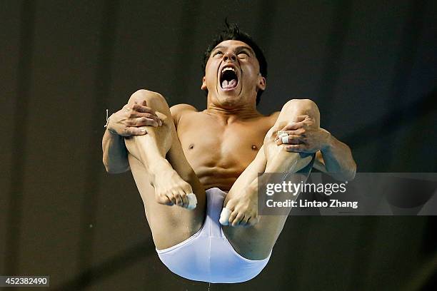 Yahel Castillo Huerta of Mexico compete in the Men's 3m Springboard Final during day five of the 19th FINA Diving World Cup at the Oriental Sports...