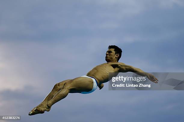 Yahel Castillo Huerta of Mexico compete in the Men's 3m Springboard Final during day five of the 19th FINA Diving World Cup at the Oriental Sports...