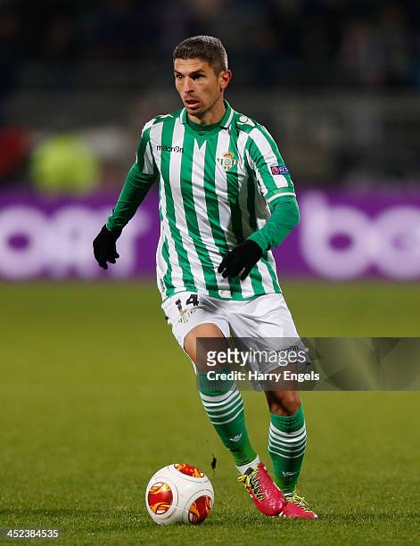 Salvador Sevilla of Real Betis in action during the UEFA Europa League Group I match between Olympique Lyonnais and Real Betis Balompie at Stade de...
