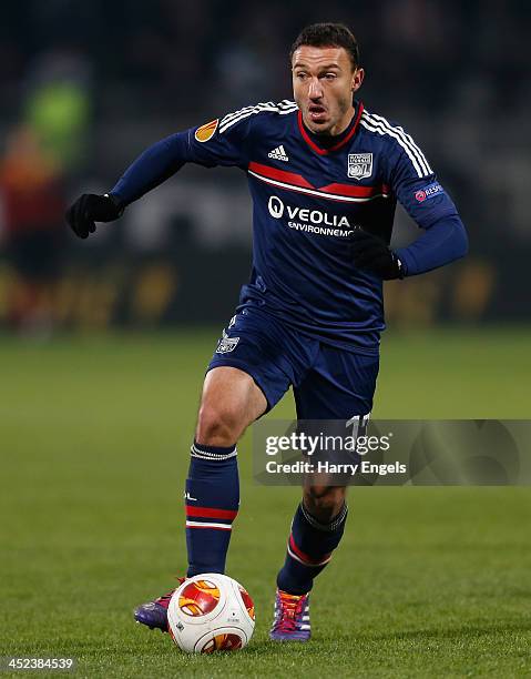 Steed Malbranque of Lyon in action during the UEFA Europa League Group I match between Olympique Lyonnais and Real Betis Balompie at Stade de Gerland...