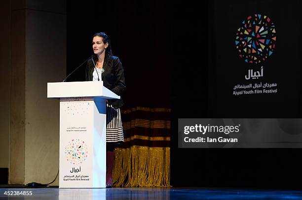 Brazilian ambassies Deputy Chief of Mission Viviane Rios Balbino attends the "side by side" premiere during Day 3 of Ajyal Youth Film Festival on...