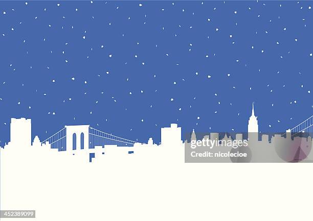stockillustraties, clipart, cartoons en iconen met nyc snowstorm - brooklyn bridge