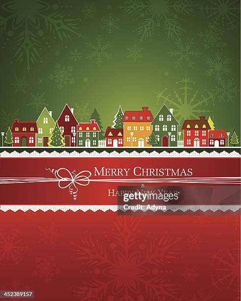 christmas town - row of christmas trees stock illustrations