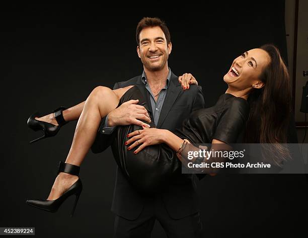 Stalker' actors Dylan McDermott and Maggie Q pose for a portrait during CBS' 2014 Summer TCA tour at The Beverly Hilton Hotel on July 17, 2014 in...