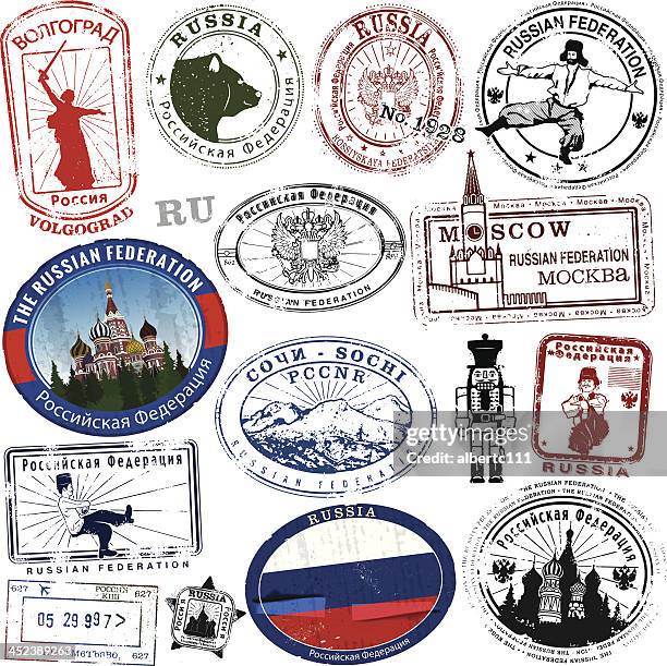 stylized russian stamps and decals - sochi stock illustrations