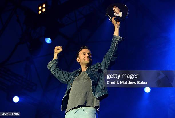 Damon Albarn performs on the Obelisk Arena stage at the Latitude Festival at Henham Park Estate on July 19, 2014 in Southwold, England.