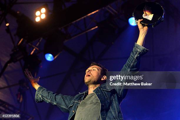 Damon Albarn performs on the Obelisk Arena stage at the Latitude Festival at Henham Park Estate on July 19, 2014 in Southwold, England.