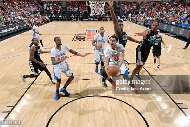 Shane Larkin of the New York Knicks shoots against the Charlotte Hornets during the Samsung NBA Summer League 2014 on July 19, 2014 at the Cox...