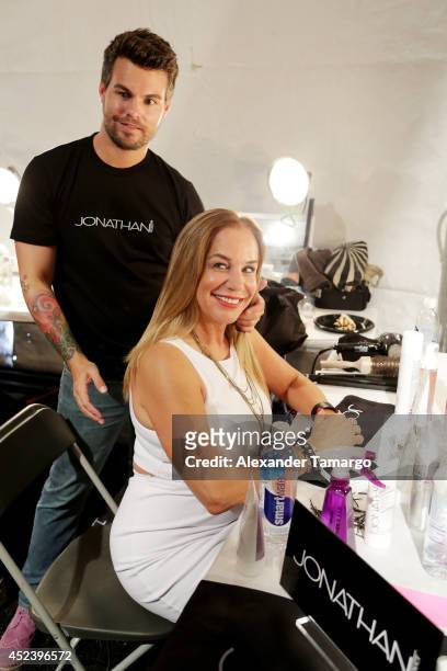 Designer Monica Wise prepares backstage at the L*Space By Monica Wise fashion show during Mercedes-Benz Fashion Week Swim 2015 at Cabana Grande at...
