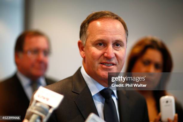 New Zealand Prime Minister John Key speaks to media to answer questions surrounding Malaysian Airlines flight MH17, and also the situation in Gaza at...