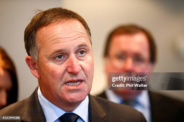 New Zealand Prime Minister John Key speaks to media to answer questions surrounding Malaysian Airlines flight MH17, and also the situation in Gaza at...
