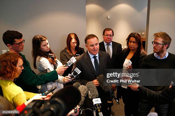 New Zealand Prime Minister John Key speaks to media to answer questions surrounding Malaysian Airlines flight MH17, and also the situation in Gaza at...