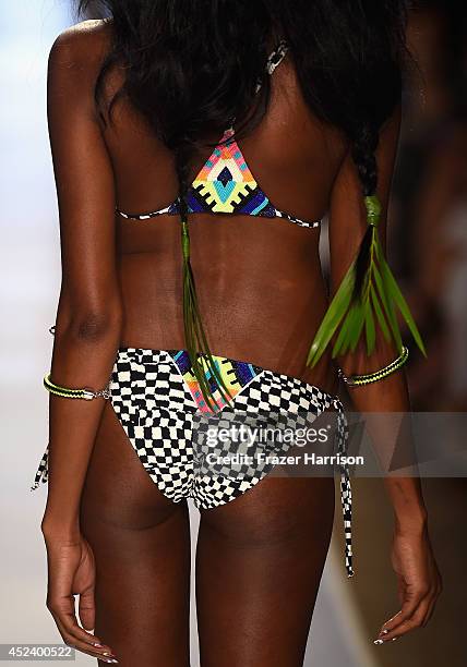 Model walks the runway at the Mara Hoffman Swim fashion show during Mercedes-Benz Fashion Week Swim 2015 at Cabana Grande at The Raleigh on July 19,...