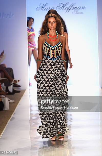 Model walks the runway at the Mara Hoffman Swim fashion show during Mercedes-Benz Fashion Week Swim 2015 at Cabana Grande at The Raleigh on July 19,...