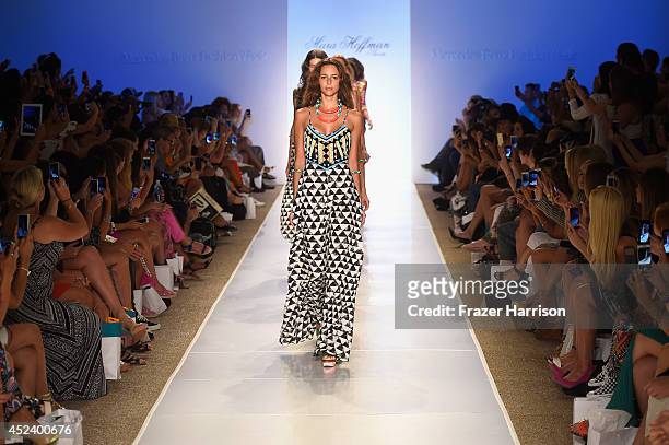 Model walks the runway at the Mara Hoffman Swim fashion show during Mercedes-Benz Fashion Week Swim 2015 at Cabana Grande at The Raleigh on July 19,...